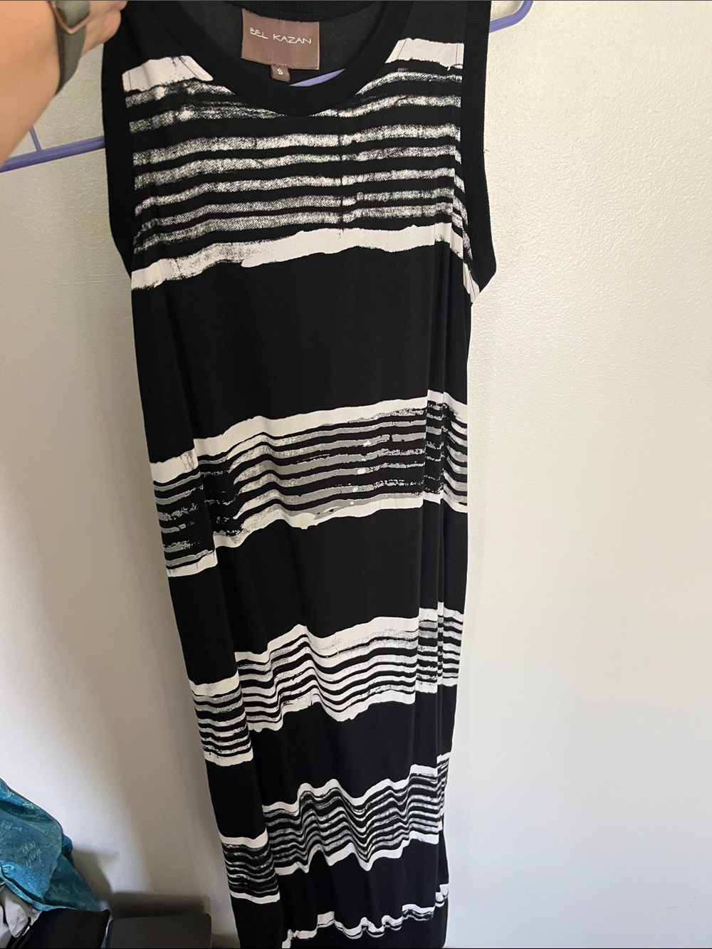 Bel Kazan Black & White Striped Maxi Dress
